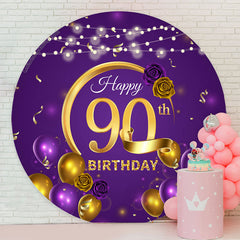 Lofaris Gold Purple Rose Balloon Round 90th Birthday Backdrop