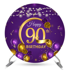 Lofaris Gold Purple Rose Balloon Round 90th Birthday Backdrop