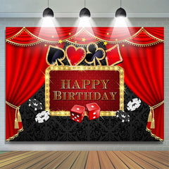 Lofaris Gold Red Curtain Black Happy Birthday Backdrop Banner