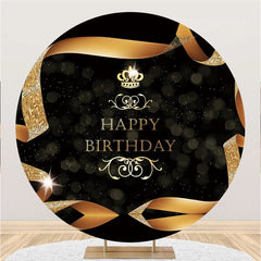 Lofaris Gold Ribbon And Black Happy Birthday Round Backdrop