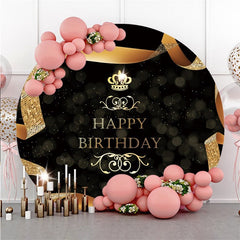 Lofaris Gold Ribbon And Black Happy Birthday Round Backdrop