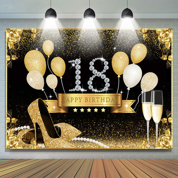 Gold Glitter Heels and Balloons 60th Birthday Backdrop