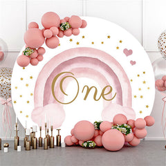 Lofaris Gold Star And Pink Rainbow Round 1st Birthday Backdrop