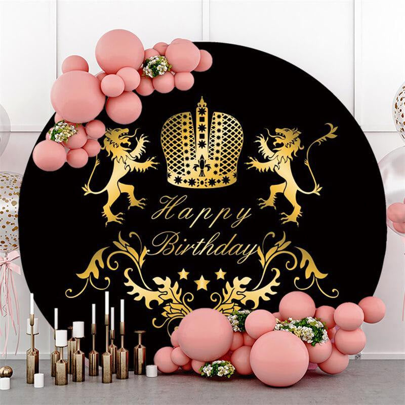 Lofaris Gold Tiger With Black Round Birthday Backdrop For Boy