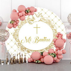 Lofaris Gold White Dove Bautizo Round Backdrops for Baby Shower