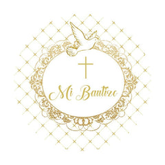 Lofaris Gold White Dove Bautizo Round Backdrops for Baby Shower