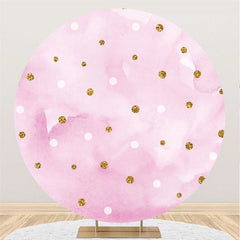 Lofaris Gold White Glitter Spot Round Pink Birthday Backdrop