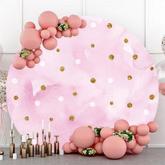 Lofaris Gold White Glitter Spot Round Pink Birthday Backdrop