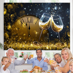 Lofaris Gold Wine Glasses And Clock Bokeh Birthday Backdrop