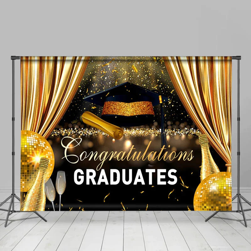 Lofaris Congratulations Grads Backdrop With Golden Curtain