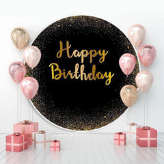 Lofaris Golden And Black Glitter Round Happy Birthday Backdrop