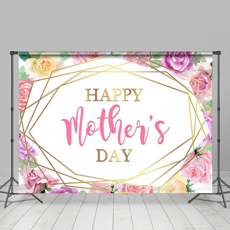 Golden And Floral Happy Mothers Day Theme Backdrop – Lofaris