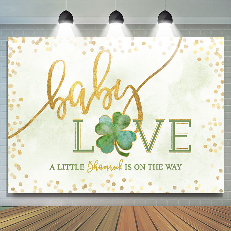 Lofaris Golden And Green Clovers Baby Shower Backdrop