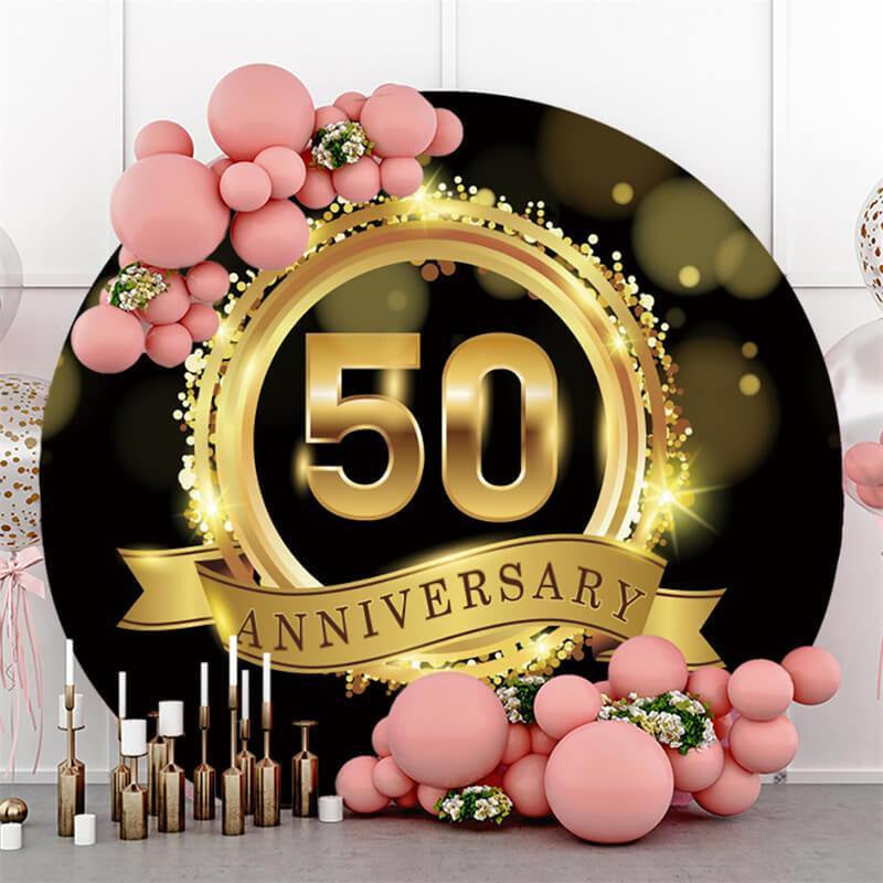 Lofaris Golden Bokeh 50 Anniversary Party Custom Round Backdrop