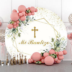 Lofaris Golden Cross Leaves Happy Birthday Circle Backdrop