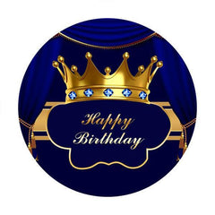 Lofaris Golden Crown Blue Custom Circle Happy Birthday Backdrop