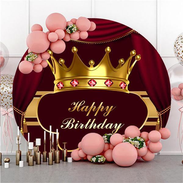 Lofaris Golden Crown Red Custom Circle Happy Birthday Backdrop