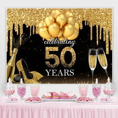 Lofaris Golden Glitter Balloon High Heel 50Th Birthday Backdrop