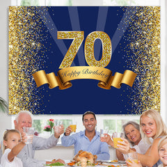 Lofaris Golden Glitter Navy Blue Happy 70Th Birthday Backdrop