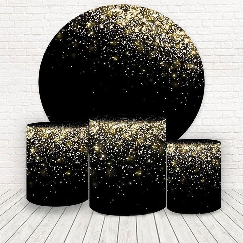 Lofaris Golden Glitter Round Happy Birthday Party Backdrop Kit