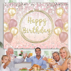 Lofaris Golden Pink And Glitter Balloon Happy Birthday Backdrop