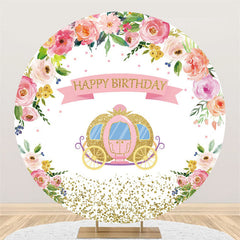 Lofaris Golden Pumpkin Car Flower Birthday Circle Backdrop