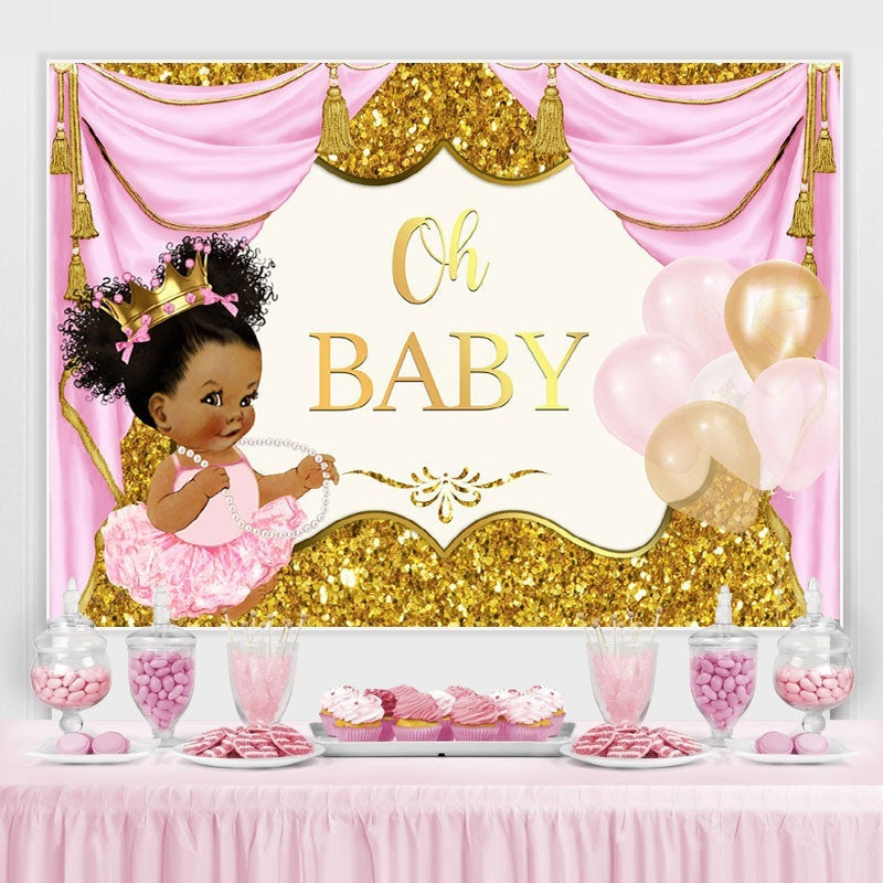 Gorgeous Pink And Gold Balloons Baby Shower Backdrop – Lofaris