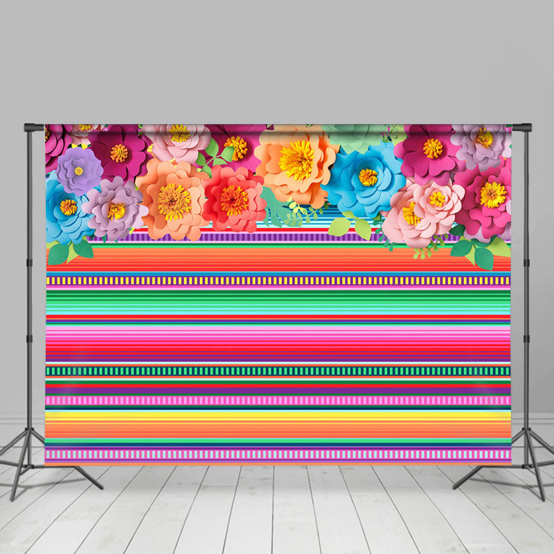 Lofaris Gorgeous Rainbow Floral Stripes Dance Party Backdrop