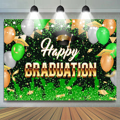 Lofaris Green Balloon Hat Flag Happy Graduation Backdrop