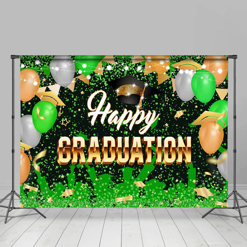 Lofaris Green Balloon Hat Flag Happy Graduation Backdrop