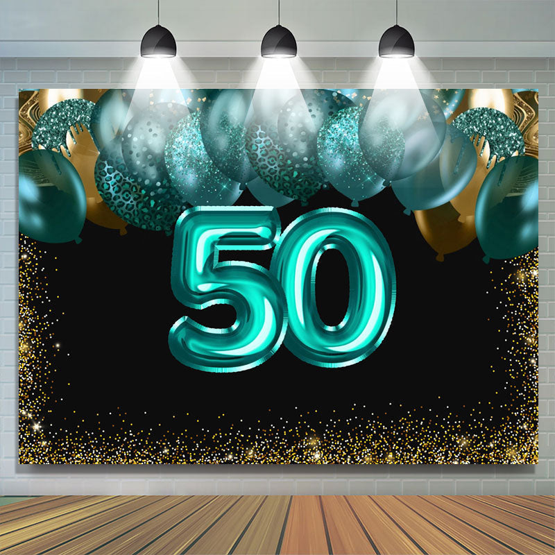 Lofaris Green Balloons Golden Bokeh 50th Brithday Backdrop