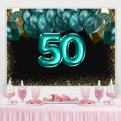 Lofaris Green Balloons Golden Bokeh 50th Brithday Backdrop