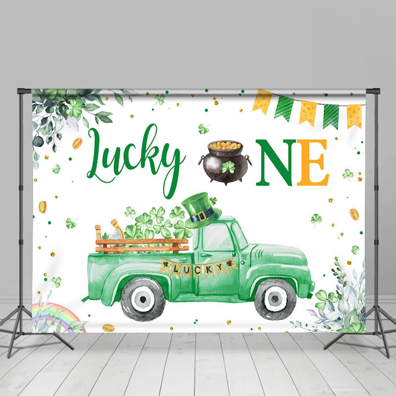 Lofaris Green Car Lucky One Happy St. Patrick’S Day Backdrop
