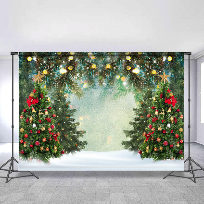 Lofaris Green Christmas Trees Gold Glitter Photo Backdrops