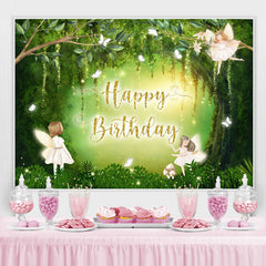 Lofaris Green Forest Butterfly Fairy Happy Birthday Backdrop