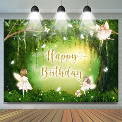 Lofaris Green Forest Butterfly Fairy Happy Birthday Backdrop