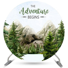 Lofaris Green Forest The Adventure Begins Round Birthday Backdrop