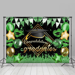 Lofaris Green Glitter Ballons And Flags Graduates Backdrop