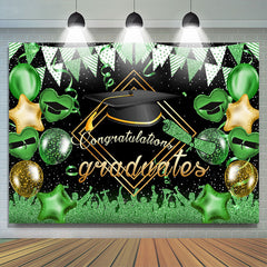 Lofaris Green Glitter Ballons And Flags Graduates Backdrop