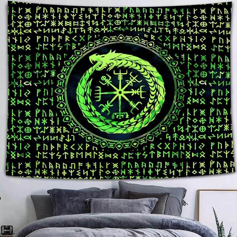 Green Gragon And Symbol Trippy Novelty Wall Tapestry