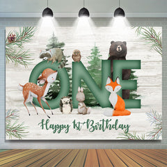 Lofaris Green Jungle Animals Kids Happy 1st Birthday Backdrop