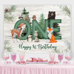 Lofaris Green Jungle Animals Kids Happy 1st Birthday Backdrop