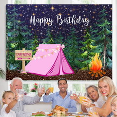 Lofaris Green Jungle with Tent Happy Birthday Backdrop for Boy