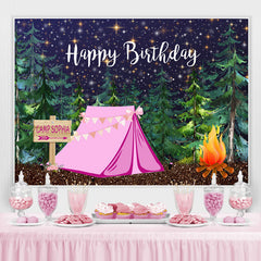 Lofaris Green Jungle with Tent Happy Birthday Backdrop for Boy