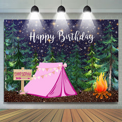 Lofaris Green Jungle with Tent Happy Birthday Backdrop for Boy