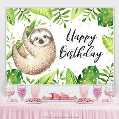 Lofaris Green Leaf And Animal Happy Birthday Backdrop For Kids