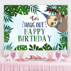 Lofaris Green Leaf And Monkey Lets Hang Out Birthday Backdrop