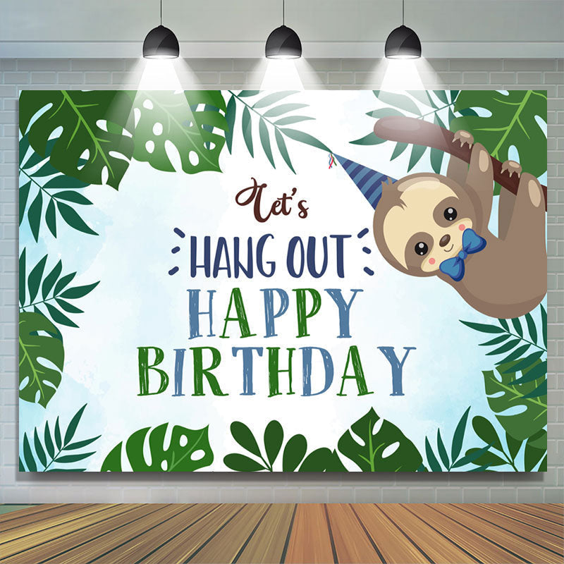 Lofaris Green Leaf And Monkey Lets Hang Out Birthday Backdrop