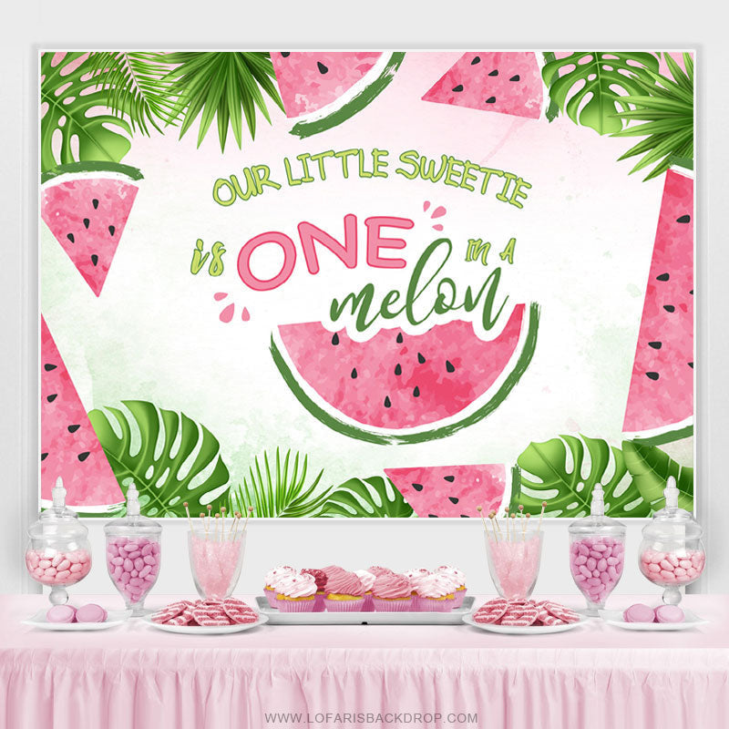 Green Leaf Our Little Sweet One Melon Birthday Backdrop – Lofaris