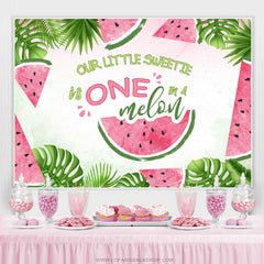 Lofaris Green Leaf Our Little Sweet One Melon Birthday Backdrop